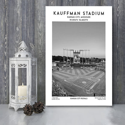 Kauffman Stadium Black And White, Kansas City Baseball Stadium Wall Art Print, Canvas Prints Wall Art, Man Cave Decor