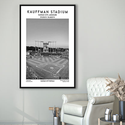Kauffman Stadium Black And White, Kansas City Baseball Stadium Wall Art Print, Framed Canvas Prints Wall Art