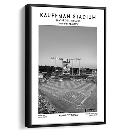 Kauffman Stadium Black And White, Kansas City Baseball Stadium Wall Art Print, Framed Canvas Prints Wall Art