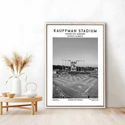Kauffman Stadium Black And White, Kansas City Baseball Stadium Wall Art Print, Framed Canvas Prints Wall Art