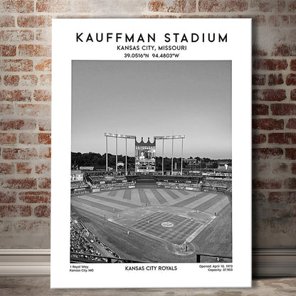Kauffman Stadium Black And White, Kansas City Baseball Stadium Wall Art Print, Canvas Prints Wall Art, Man Cave Decor