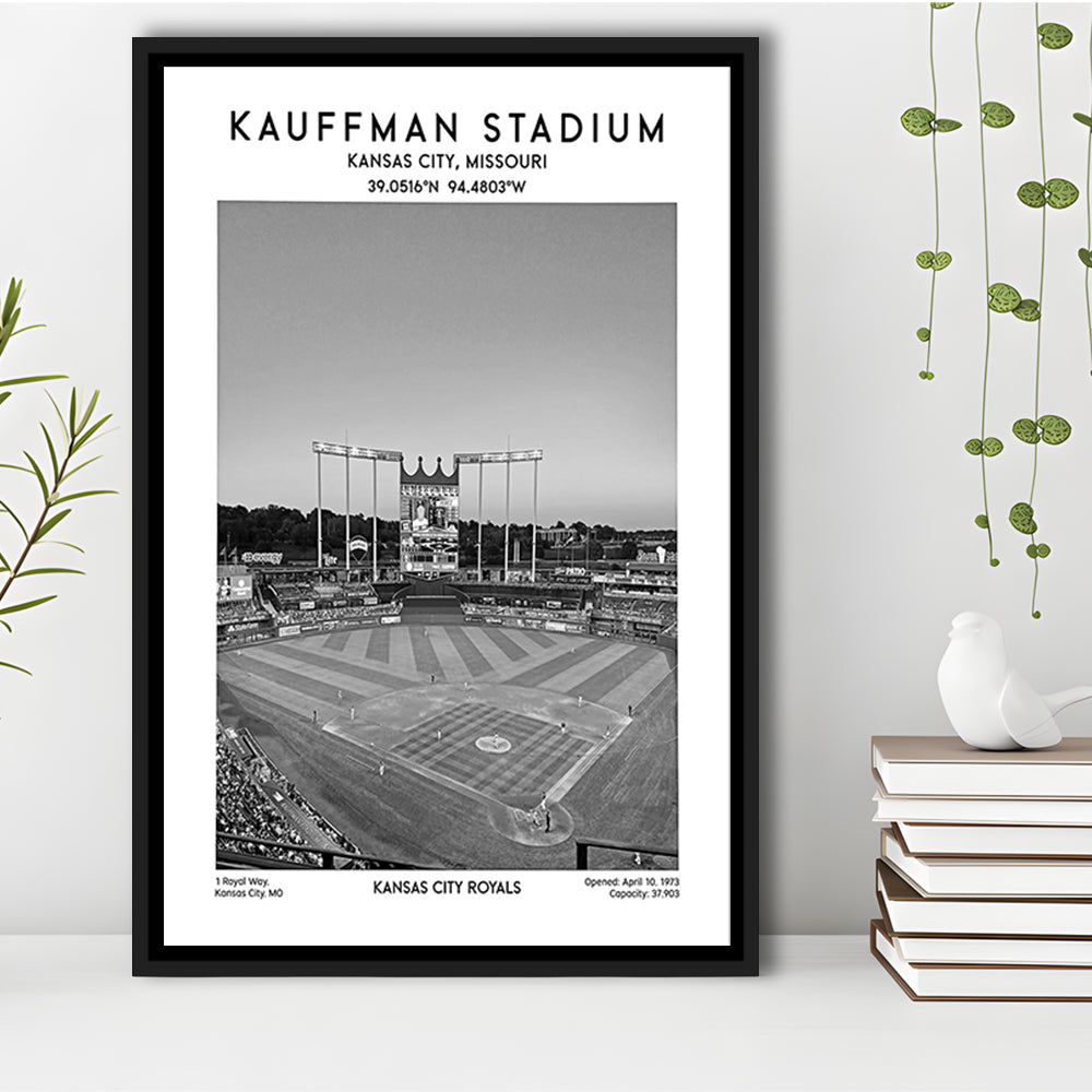 Kauffman Stadium Black And White, Kansas City Baseball Stadium Wall Art Print, Framed Canvas Prints Wall Art