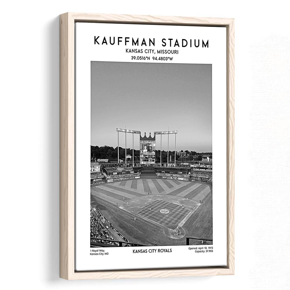 Kauffman Stadium Black And White, Kansas City Baseball Stadium Wall Art Print, Framed Canvas Prints Wall Art