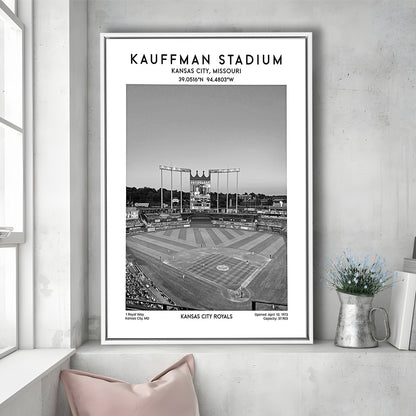 Kauffman Stadium Black And White, Kansas City Baseball Stadium Wall Art Print, Framed Canvas Prints Wall Art