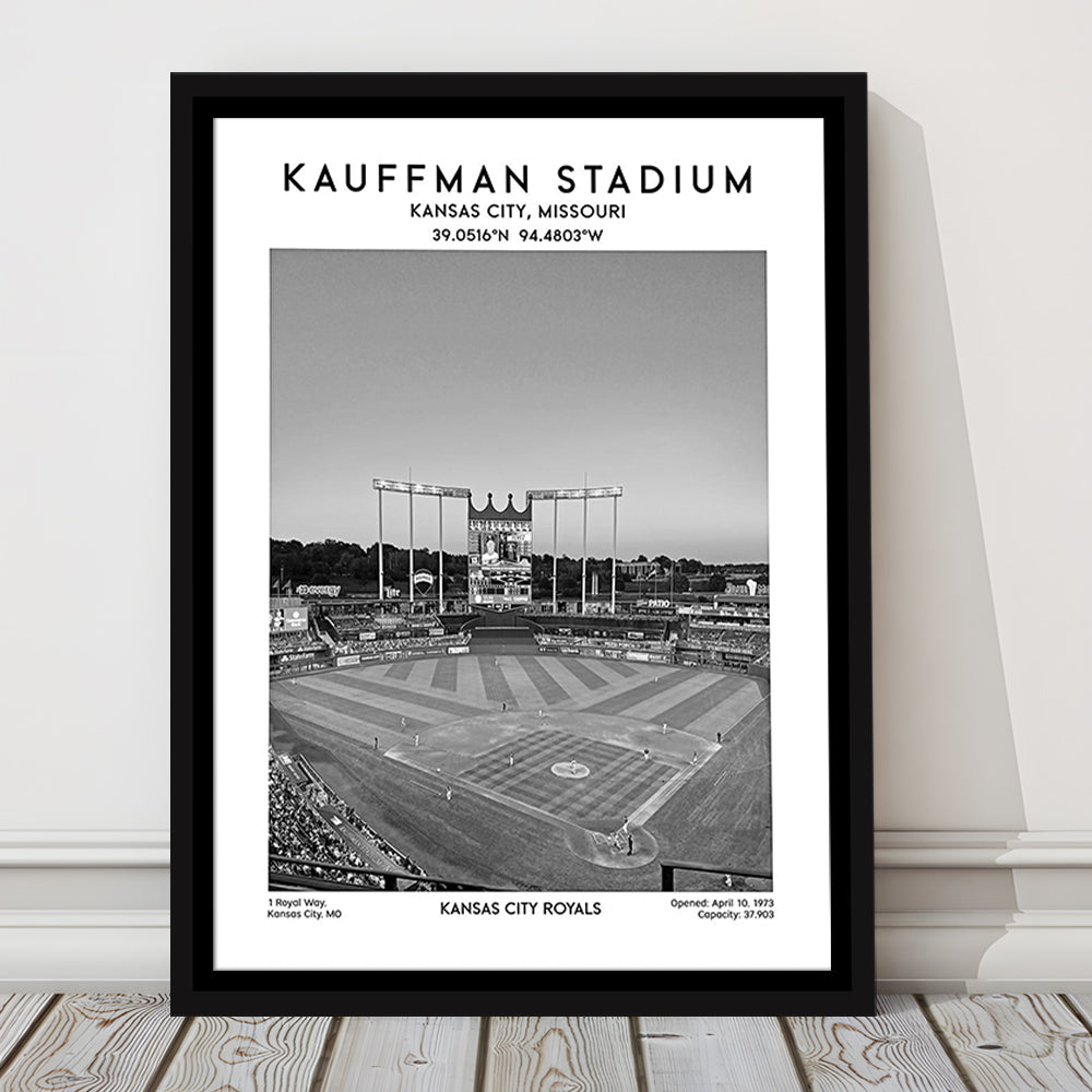 Kauffman Stadium Black And White, Kansas City Baseball Stadium Wall Art Print, Framed Canvas Prints Wall Art