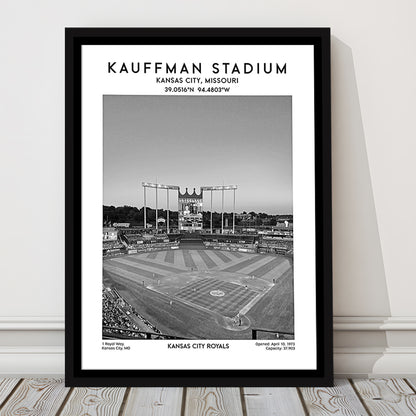 Kauffman Stadium Black And White, Kansas City Baseball Stadium Wall Art Print, Framed Canvas Prints Wall Art