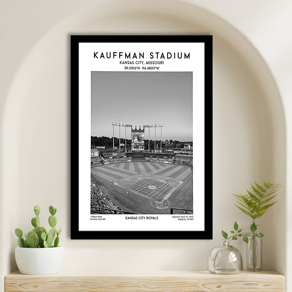 Kauffman Stadium Black And White, Kansas City Baseball Stadium Wall Art Print, Framed Art Prints Wall Decor