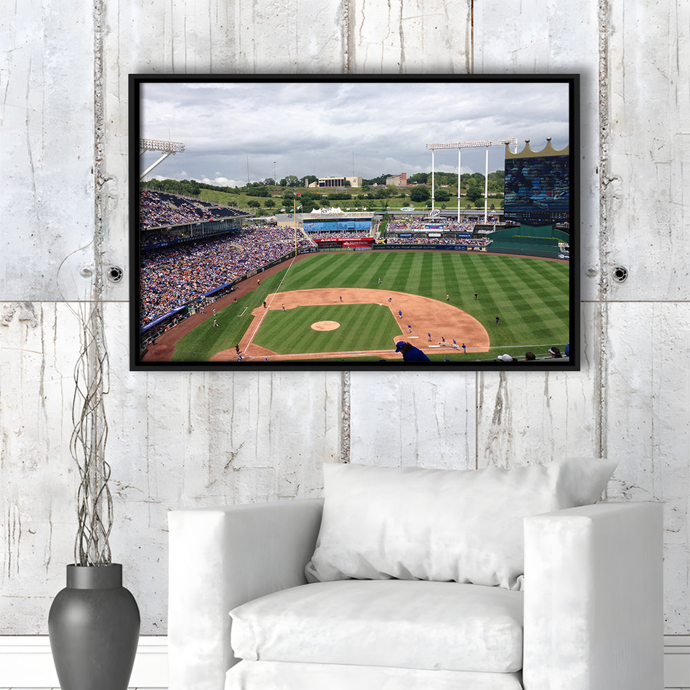 Kauffman Stadium Interleague, Stadium Canvas, Sport Art, Framed Canvas Print Wall Art, Floating Frame