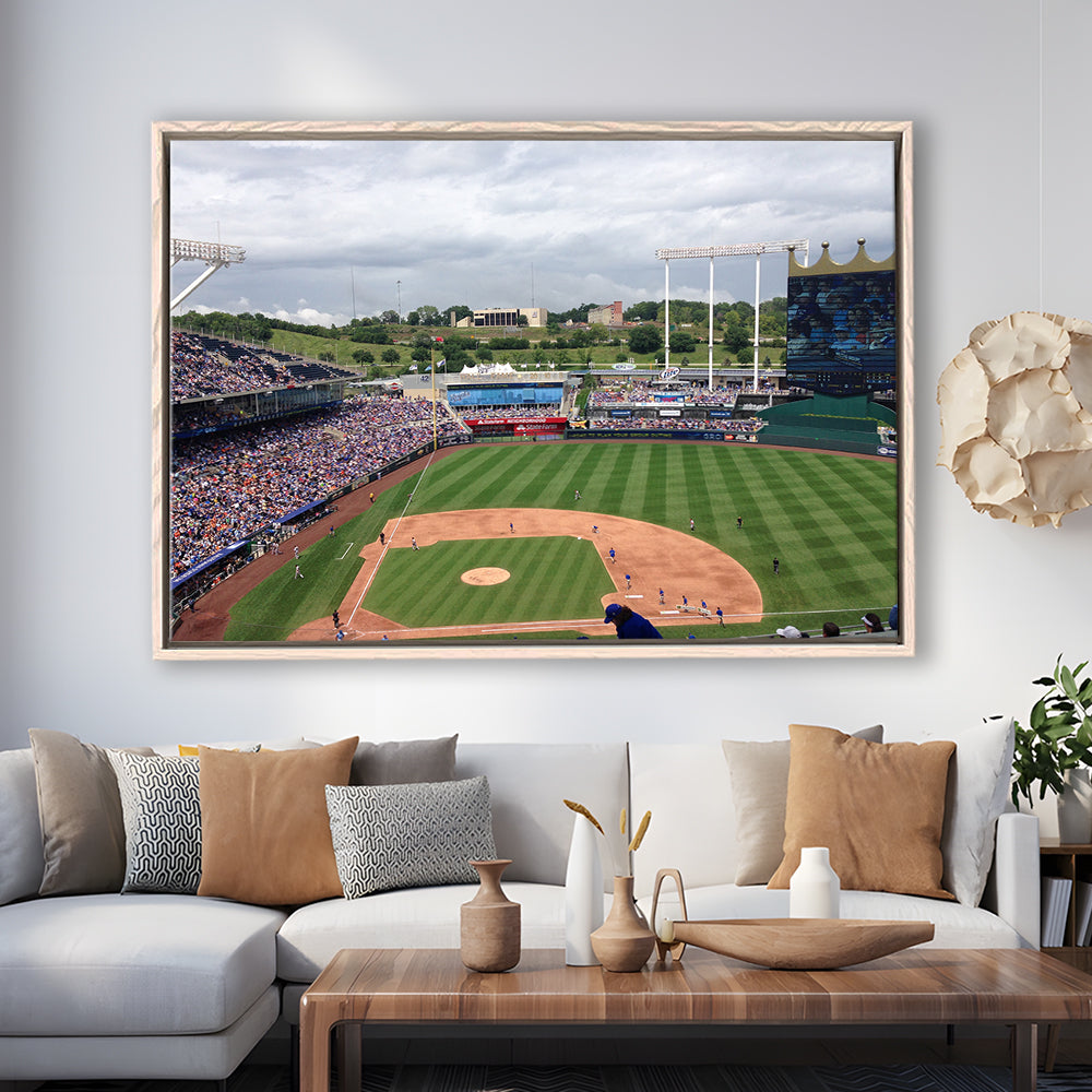 Kauffman Stadium Interleague, Stadium Canvas, Sport Art, Framed Canvas Print Wall Art, Floating Frame