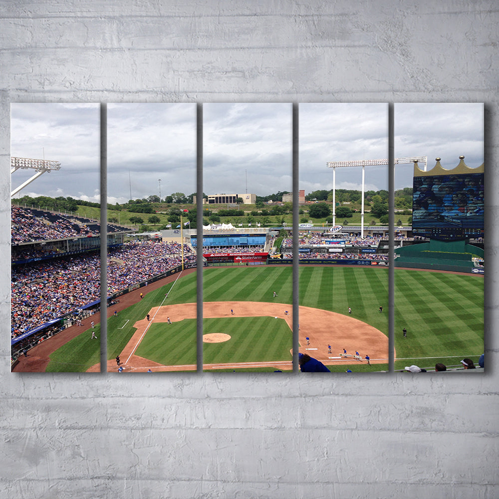 Kauffman Stadium Interleague, Stadium Canvas, Sport Art, 5 Panel B, Extra Large Canvas, Canvas Print Wall Art