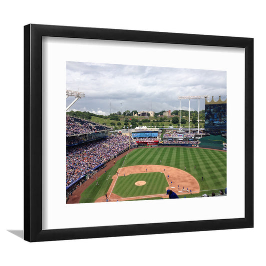 Kauffman Stadium Interleague, Stadium Canvas, Sport Art, Gift for him, White Border Framed Art Print Wall Decor