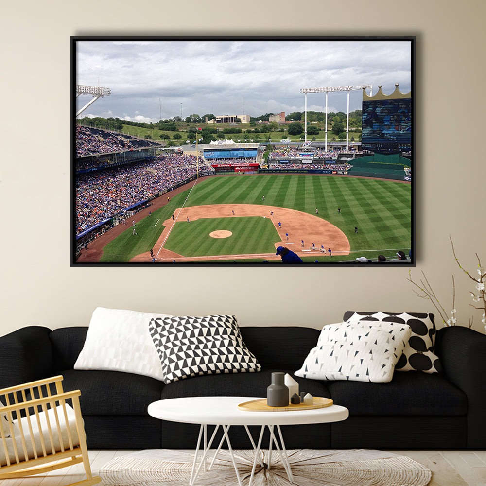 Kauffman Stadium Interleague, Stadium Canvas, Sport Art, Framed Canvas Print Wall Art, Floating Frame