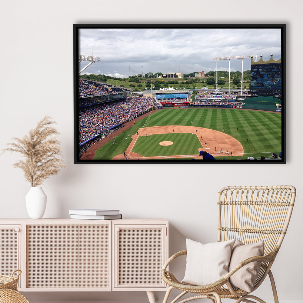 Kauffman Stadium Interleague, Stadium Canvas, Sport Art, Framed Canvas Print Wall Art, Floating Frame