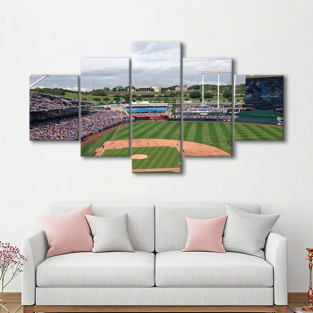 Kauffman Stadium Interleague, Stadium Canvas, Sport Art, Gift for him, 5 Panel, Large Canvas, Canvas Print Wall Art