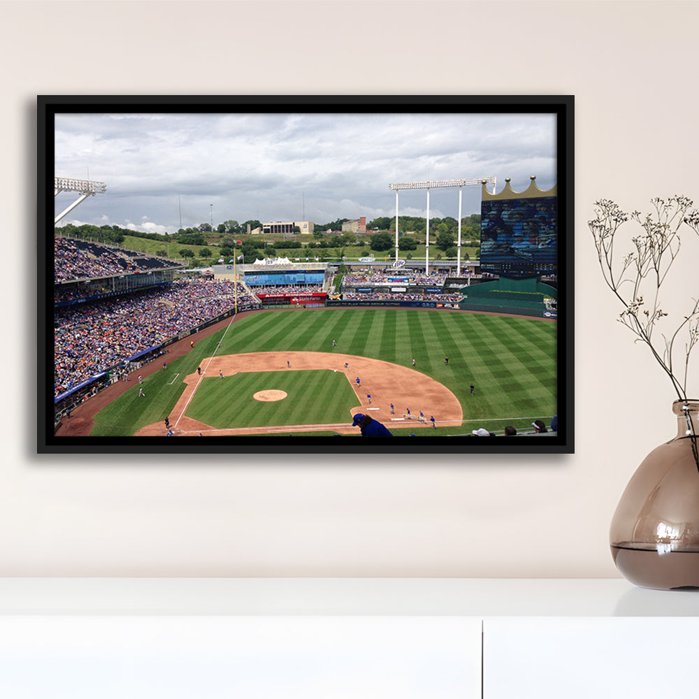 Kauffman Stadium Interleague, Stadium Canvas, Sport Art, Framed Canvas Print Wall Art, Floating Frame