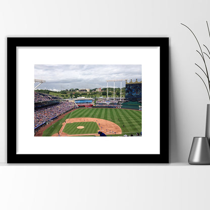 Kauffman Stadium Interleague, Stadium Canvas, Sport Art, Gift for him, White Border Framed Art Print Wall Decor