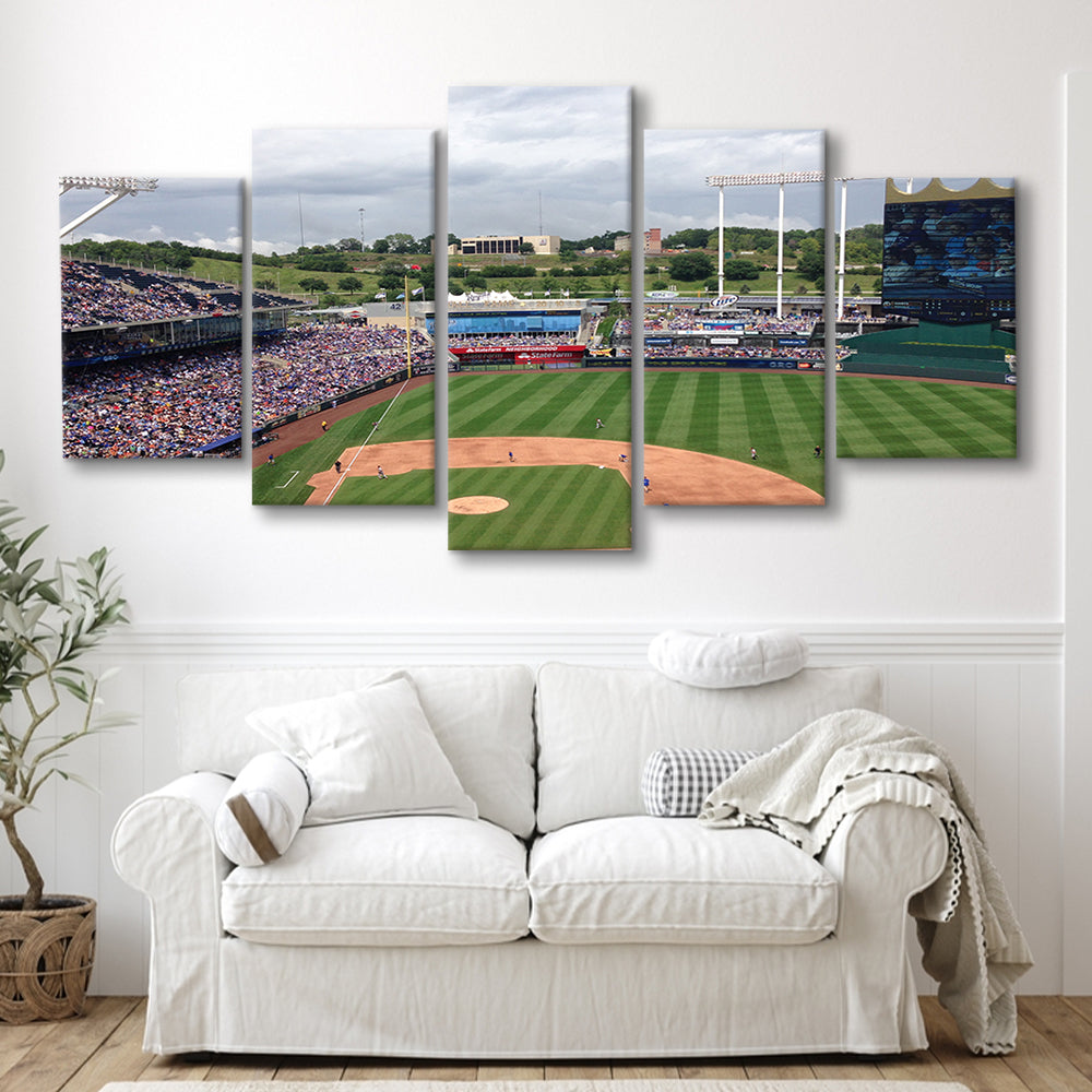 Kauffman Stadium Interleague, Stadium Canvas, Sport Art, Gift for him, 5 Panel, Large Canvas, Canvas Print Wall Art