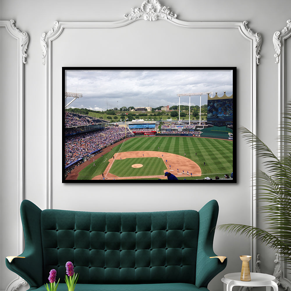 Kauffman Stadium Interleague, Stadium Canvas, Sport Art, Gift for him, Framed Art Print Wall Decor, Picture Framed