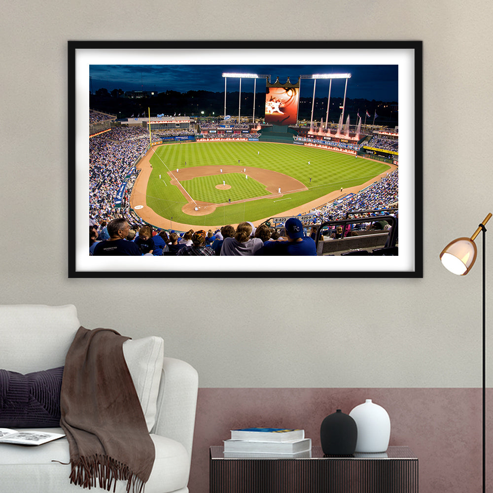 Kauffman Stadium Kansas City, Stadium Canvas, Sport Art, Gift for him, White Border Framed Art Print Wall Decor