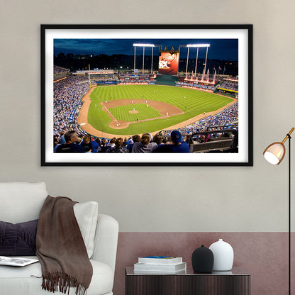 Kauffman Stadium Kansas City, Stadium Canvas, Sport Art, Gift for him, White Border Framed Art Print Wall Decor