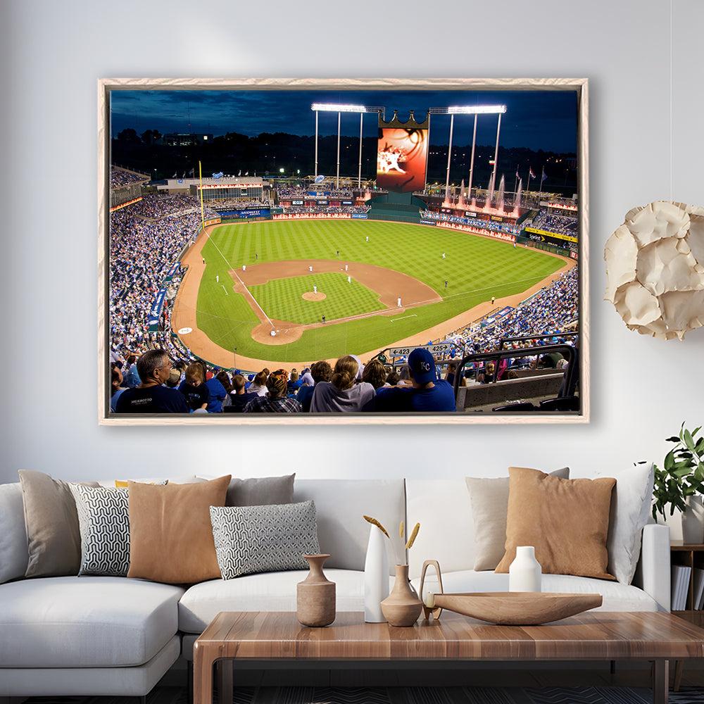 Kauffman Stadium Kansas City, Stadium Canvas, Sport Art, Framed Canvas Print Wall Art, Floating Frame