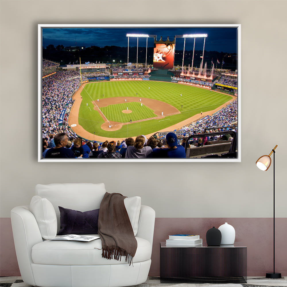 Kauffman Stadium Kansas City, Stadium Canvas, Sport Art, Framed Canvas Print Wall Art, Floating Frame