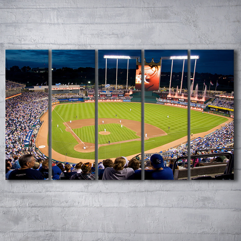 Kauffman Stadium Kansas City, Stadium Canvas, Sport Art, 5 Panel B, Extra Large Canvas, Canvas Print Wall Art