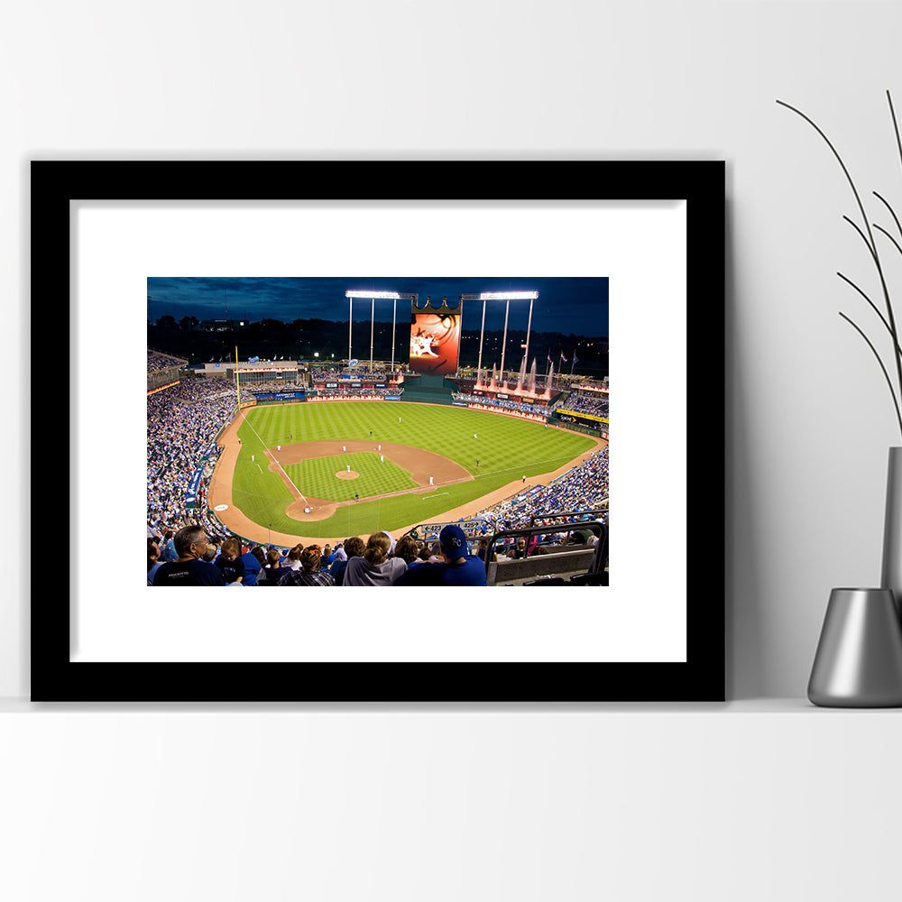 Kauffman Stadium Kansas City, Stadium Canvas, Sport Art, Gift for him, White Border Framed Art Print Wall Decor