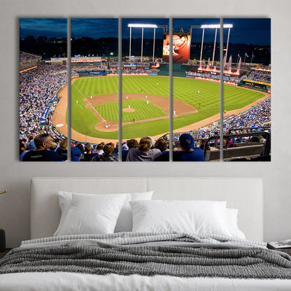 Kauffman Stadium Kansas City, Stadium Canvas, Sport Art, 5 Panel B, Extra Large Canvas, Canvas Print Wall Art