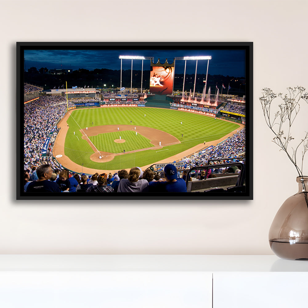Kauffman Stadium Kansas City, Stadium Canvas, Sport Art, Framed Canvas Print Wall Art, Floating Frame