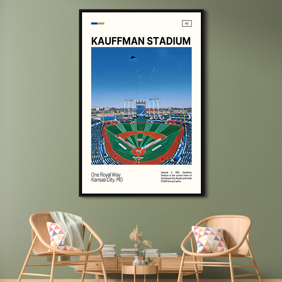 Kauffman Stadium Print, Kansas City Royals Stadium Canvas Art, Man Cave Gift, Floating Framed Canvas Print Wall Art