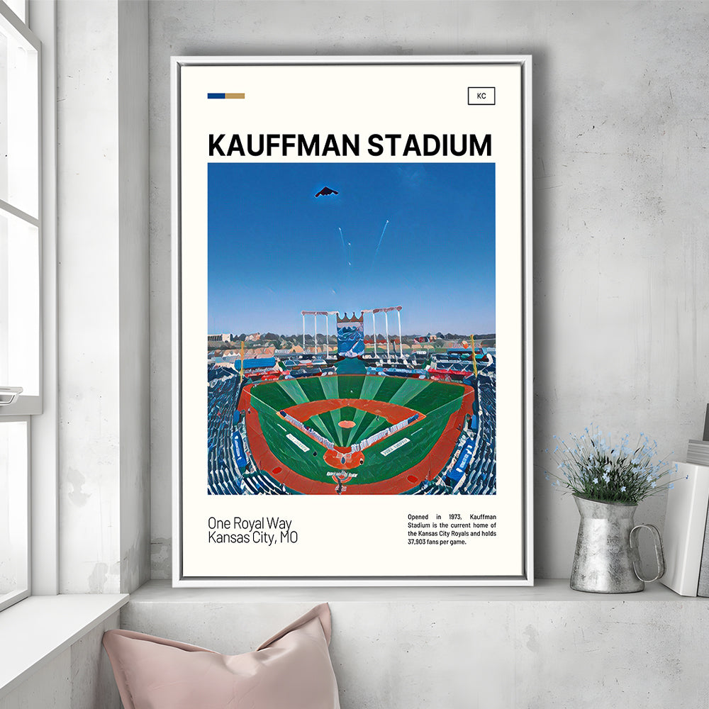 Kauffman Stadium Print, Kansas City Royals Stadium Canvas Art, Man Cave Gift, Floating Framed Canvas Print Wall Art