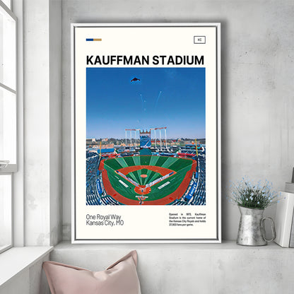 Kauffman Stadium Print, Kansas City Royals Stadium Canvas Art, Man Cave Gift, Floating Framed Canvas Print Wall Art