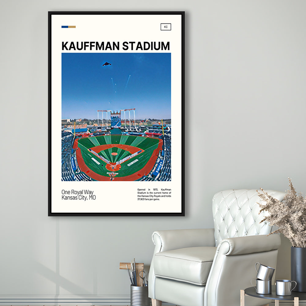 Kauffman Stadium Print, Kansas City Royals Stadium Canvas Art, Man Cave Gift, Floating Framed Canvas Print Wall Art
