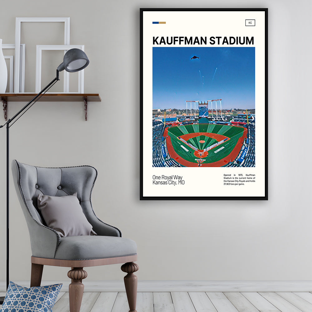 Kauffman Stadium Print, Kansas City Royals Stadium Canvas Art, Man Cave Gift, Floating Framed Canvas Print Wall Art