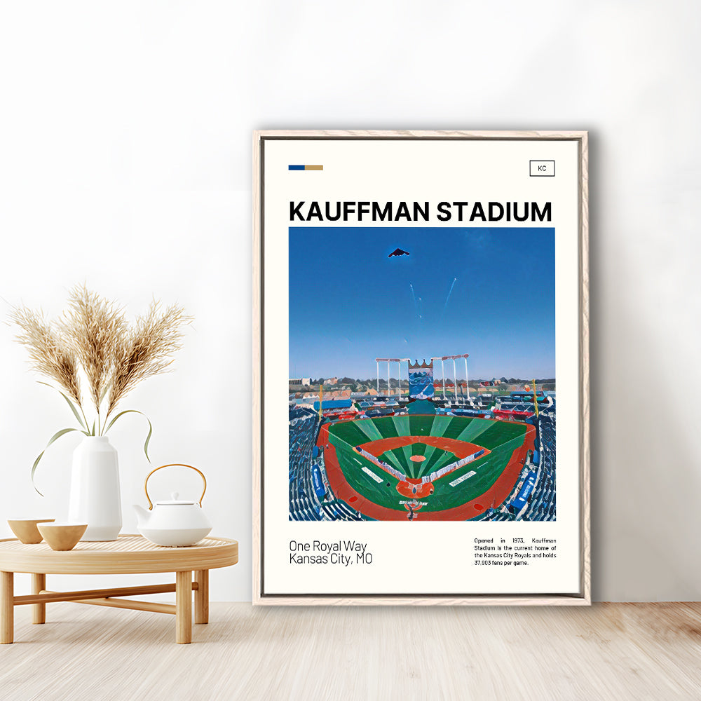 Kauffman Stadium Print, Kansas City Royals Stadium Canvas Art, Man Cave Gift, Floating Framed Canvas Print Wall Art