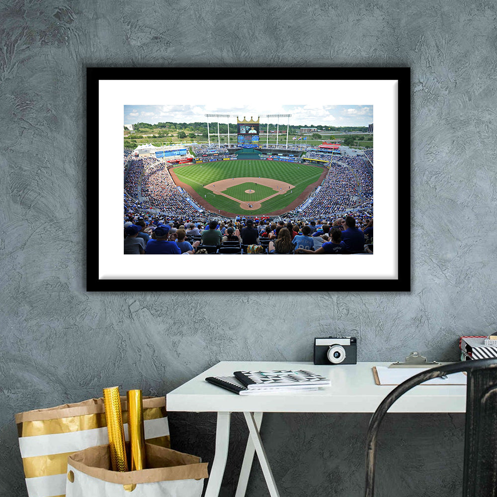 Kauffman Stadium Royals, Stadium Canvas, Sport Art, Gift for him, White Border Framed Art Print Wall Decor