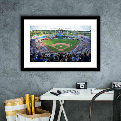 Kauffman Stadium Royals, Stadium Canvas, Sport Art, Gift for him, White Border Framed Art Print Wall Decor