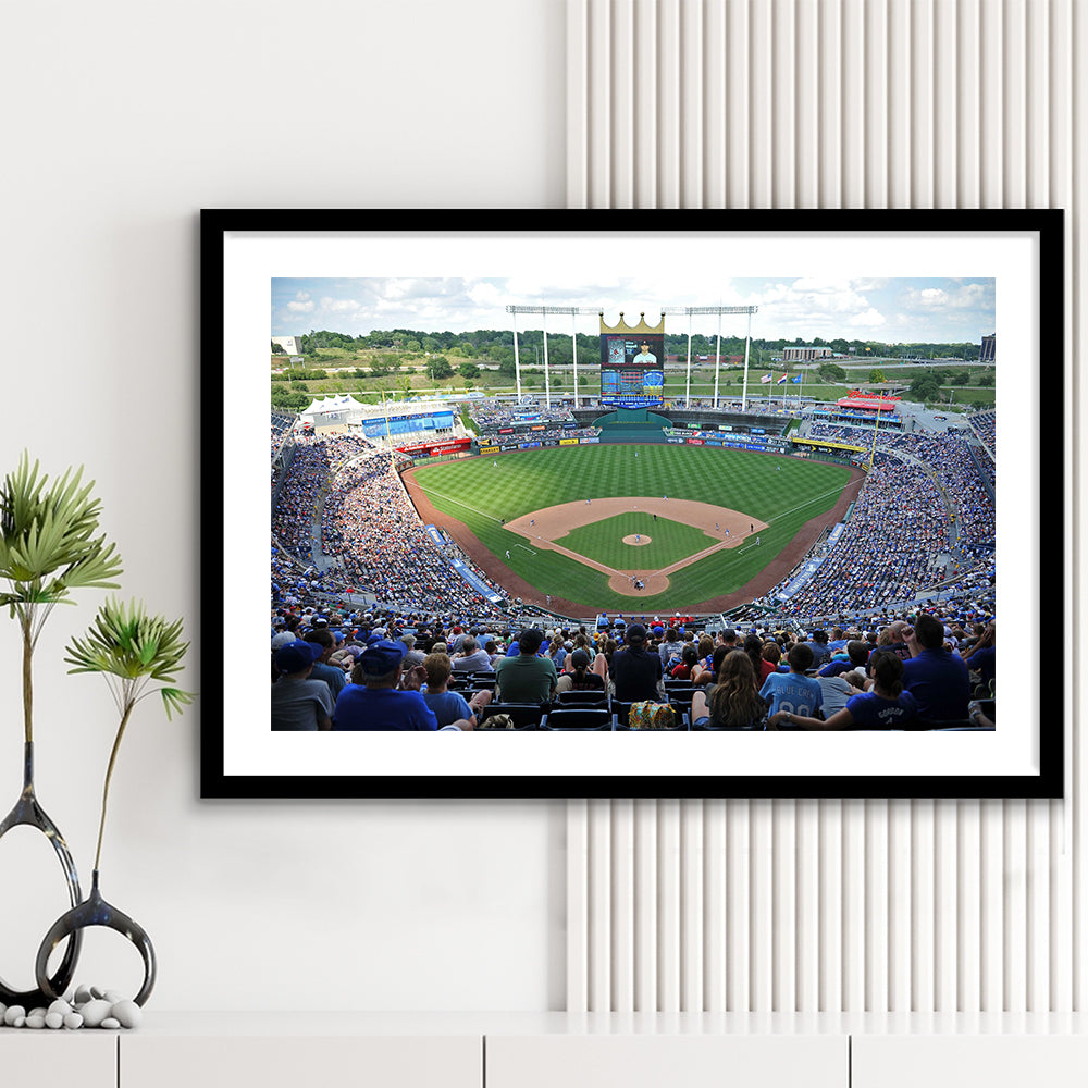 Kauffman Stadium Royals, Stadium Canvas, Sport Art, Gift for him, White Border Framed Art Print Wall Decor