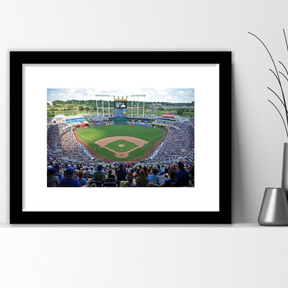 Kauffman Stadium Royals, Stadium Canvas, Sport Art, Gift for him, White Border Framed Art Print Wall Decor