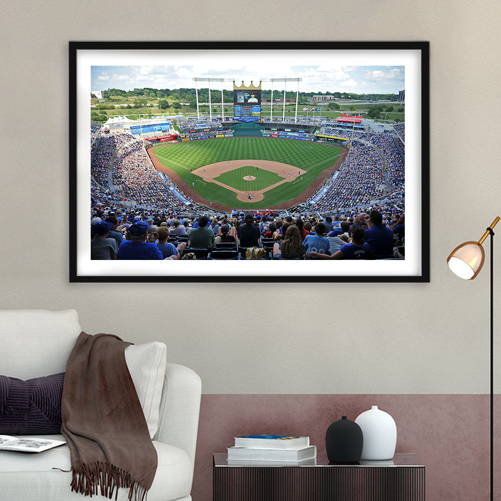 Kauffman Stadium Royals, Stadium Canvas, Sport Art, Gift for him, White Border Framed Art Print Wall Decor