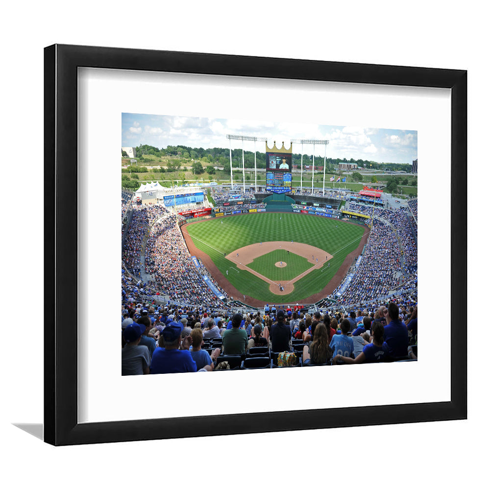 Kauffman Stadium Royals, Stadium Canvas, Sport Art, Gift for him, White Border Framed Art Print Wall Decor