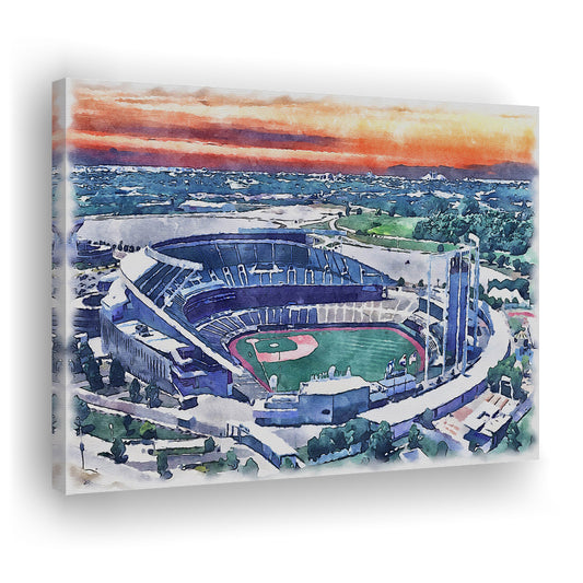 Kauffman Painting Stadium Watercolor, Kansas City, Missouri Baseball, Sport Art, Gifts for him, Canvas Print Wall Art