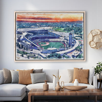 Kauffman Painting Stadium Watercolor, Kansas City, Missouri Baseball, Sport Gift Art, Framed Canvas Print Wall Art