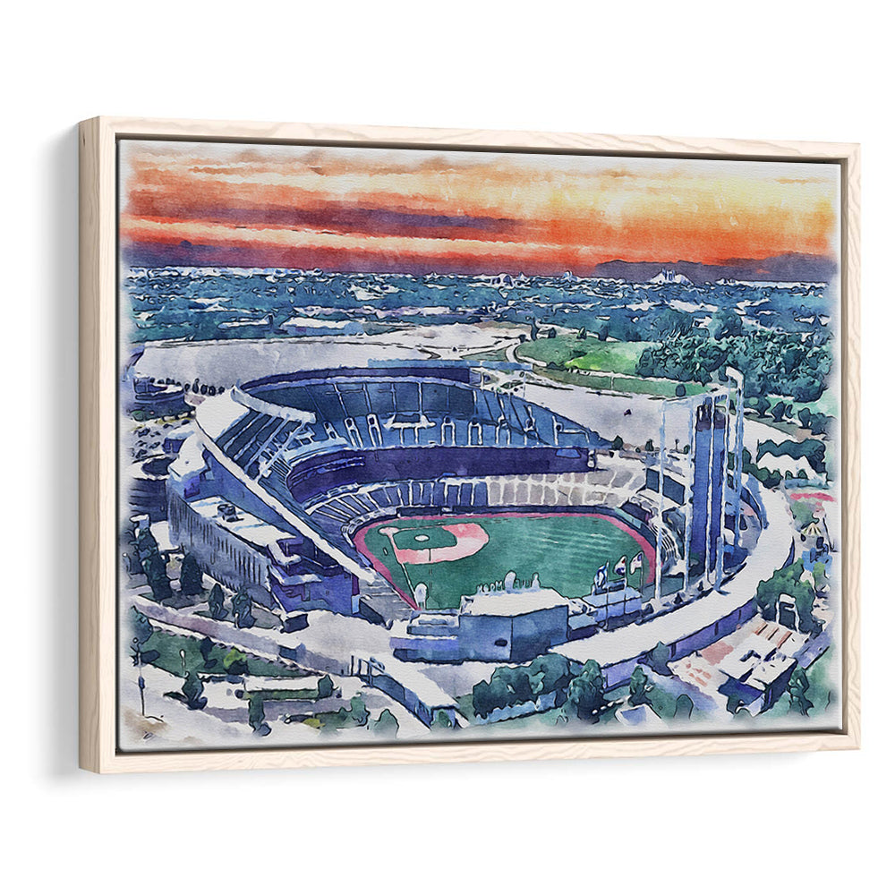 Kauffman Painting Stadium Watercolor, Kansas City, Missouri Baseball, Sport Gift Art, Framed Canvas Print Wall Art