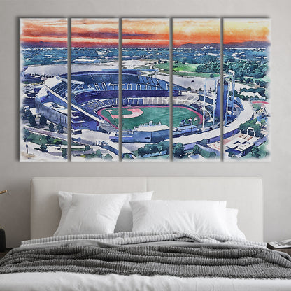 Kauffman Painting Stadium Watercolor, Kansas City, Missouri Baseball, Sport Art, Extra Large Canvas Print Wall Art