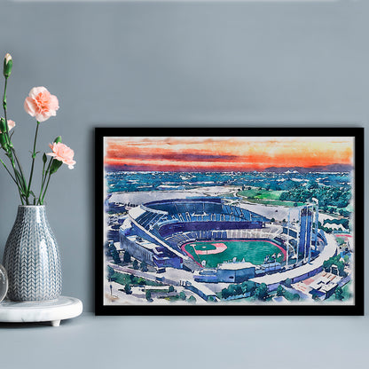 Kauffman Painting Stadium Watercolor, Kansas City, Missouri Baseball, Sport Gift Art, Framed Art Print Wall Decor