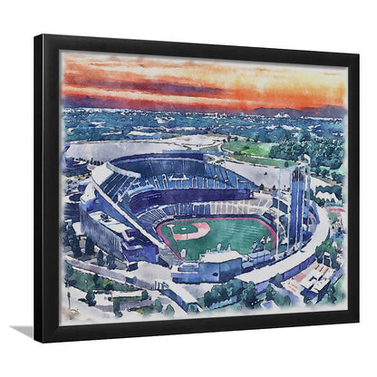 Kauffman Painting Stadium Watercolor, Kansas City, Missouri Baseball, Sport Gift Art, Framed Art Print Wall Decor