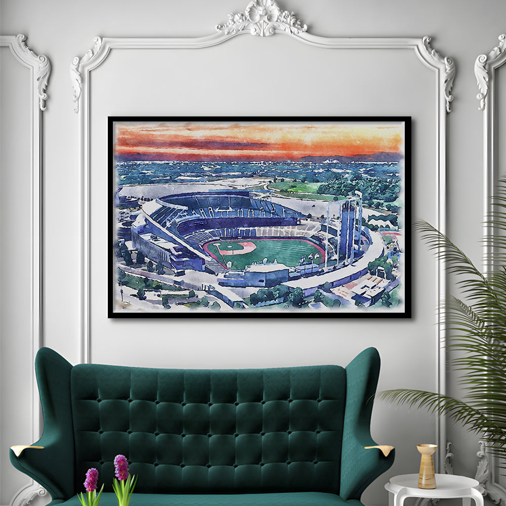 Kauffman Painting Stadium Watercolor, Kansas City, Missouri Baseball, Sport Gift Art, Framed Art Print Wall Decor