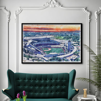 Kauffman Painting Stadium Watercolor, Kansas City, Missouri Baseball, Sport Gift Art, Framed Art Print Wall Decor